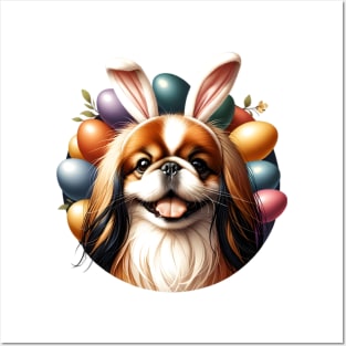 Japanese Chin with Bunny Ears Celebrates Easter Joy Posters and Art